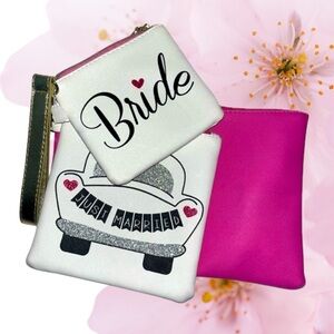 Charming Charlie's Bridal RSVP Cosmetic Bags 3 Piece Set Pink & White